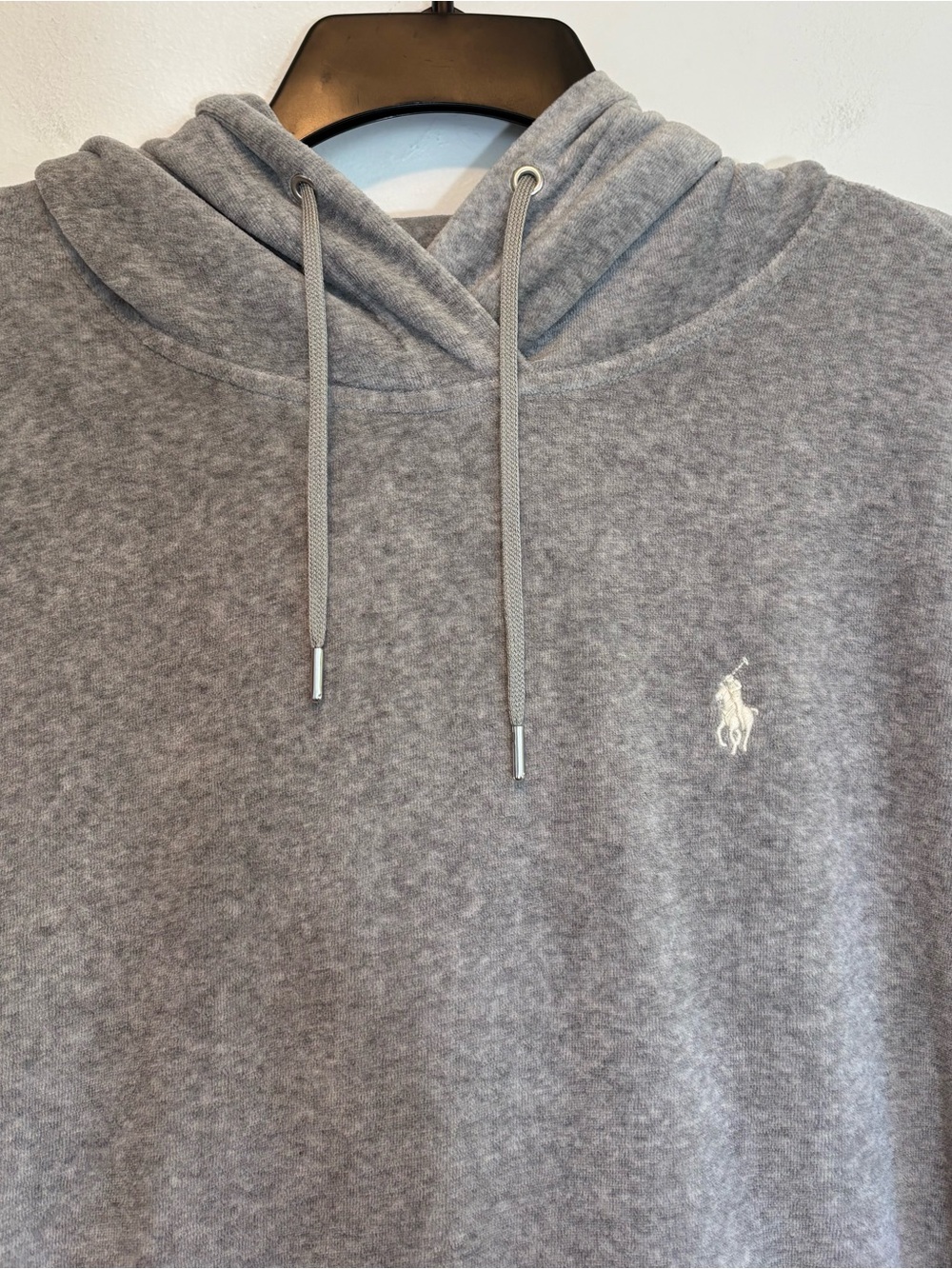 Polo Ralph Lauren Velour Hoodie Gray Pullover Sweatshirt Large - Picture 2 of 7